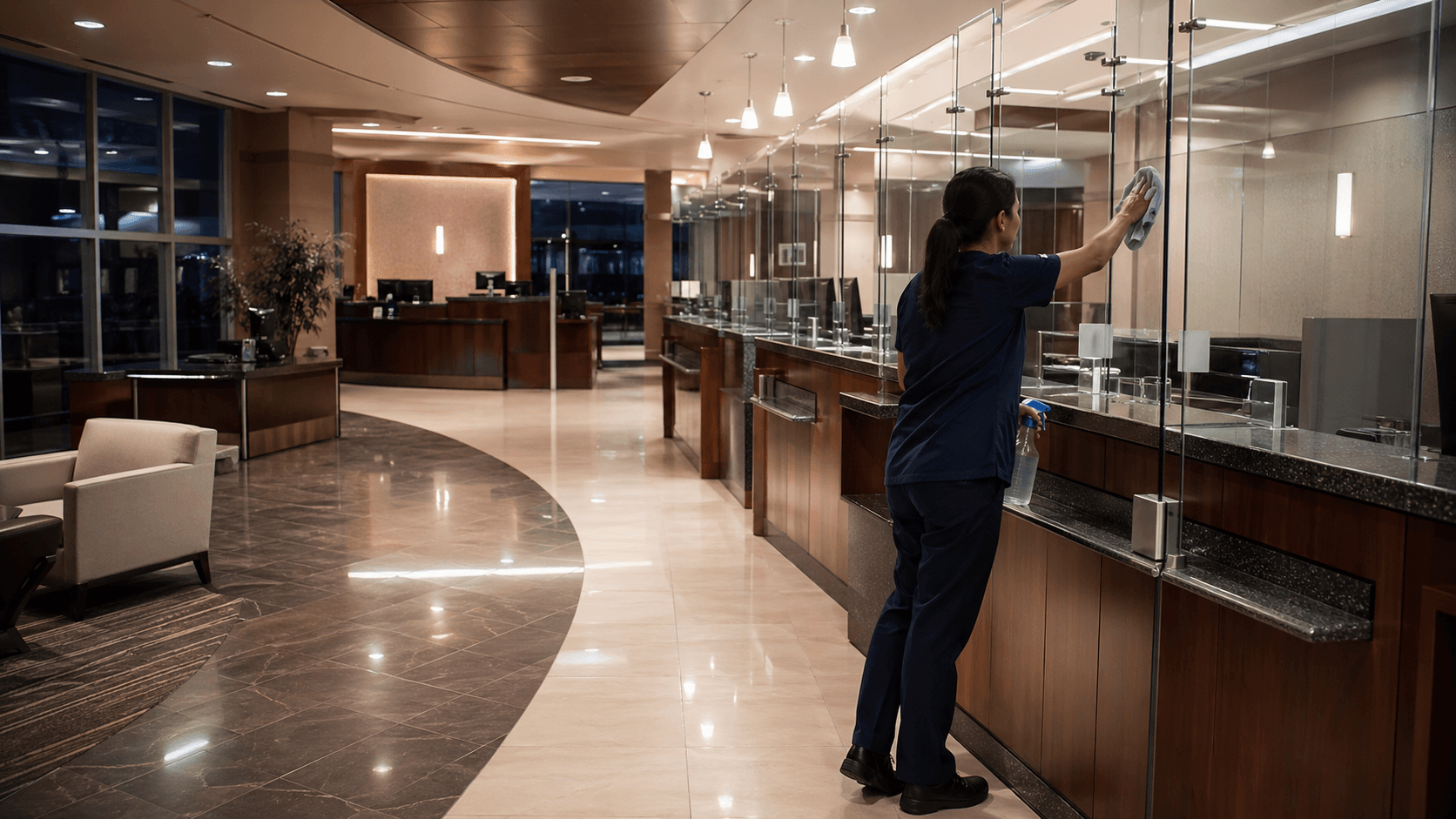 Banks cleaning environment maintained by HHHT Cleaning Services.